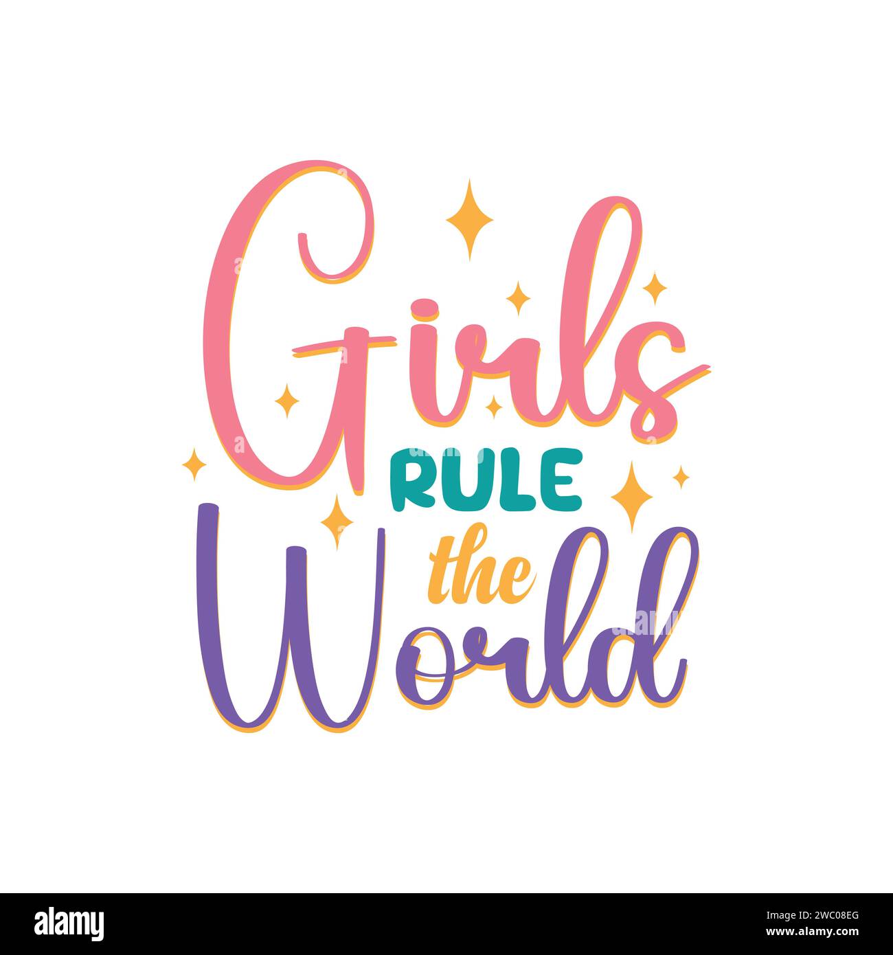 Le ragazze dominano il mondo con il design della t-shirt con lettere vettoriali. Illustrazione calligrafica vettoriale del movimento femminista. Illustrazione Vettoriale