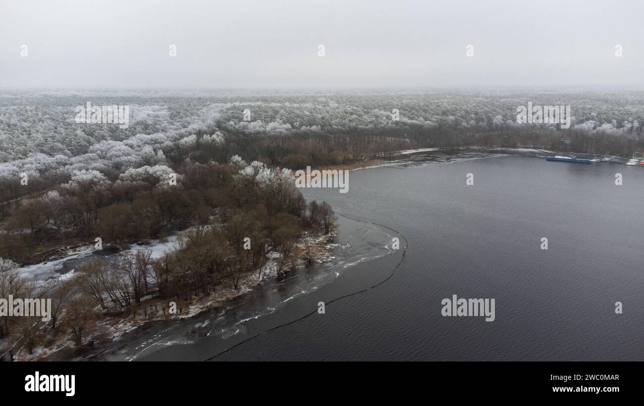 Scatti invernali a Berlino con il drone Grunewald Wannsee Foto Stock