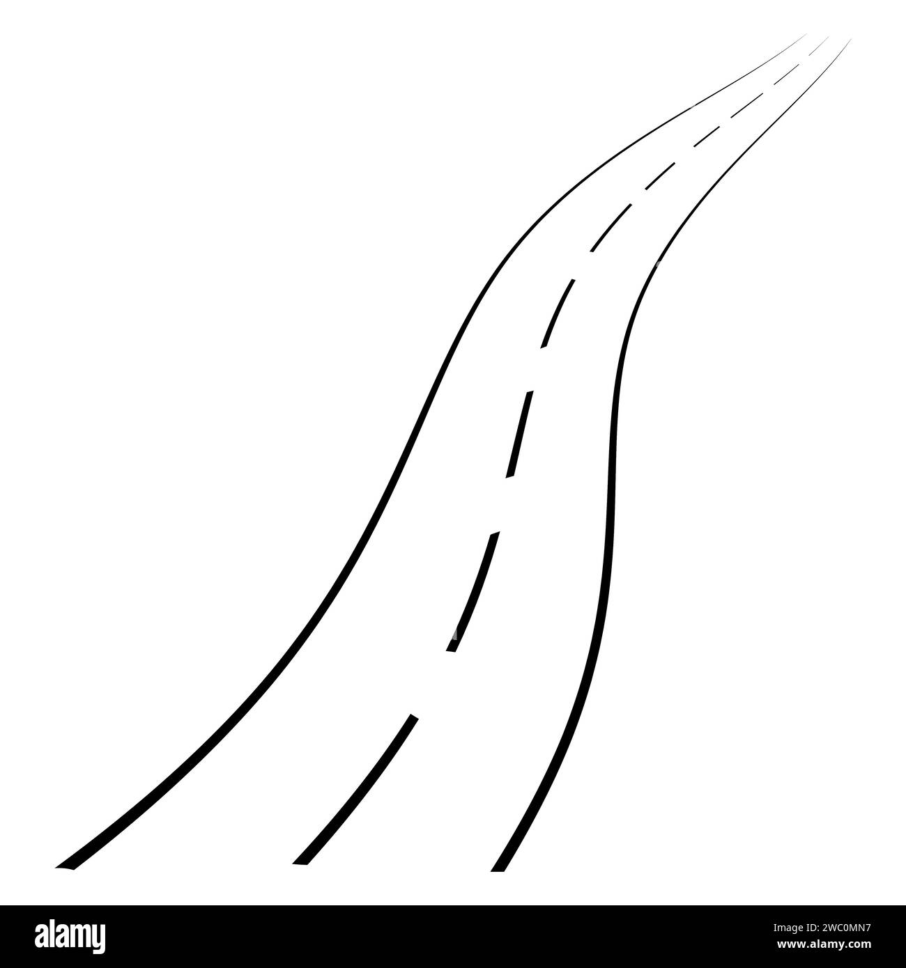 Strada tortuosa davanti a te con un percorso tortuoso prospettico in avanti in libertà Illustrazione Vettoriale