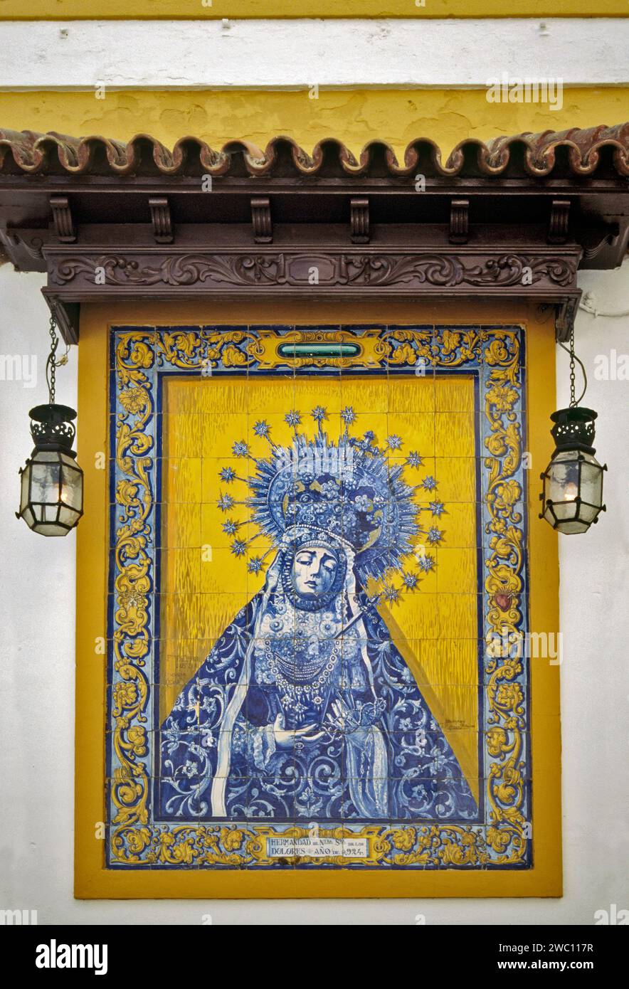 Immagine della Vergine, targa al Convento de Capuchinos di Cordova, Andalusia, Spagna Foto Stock