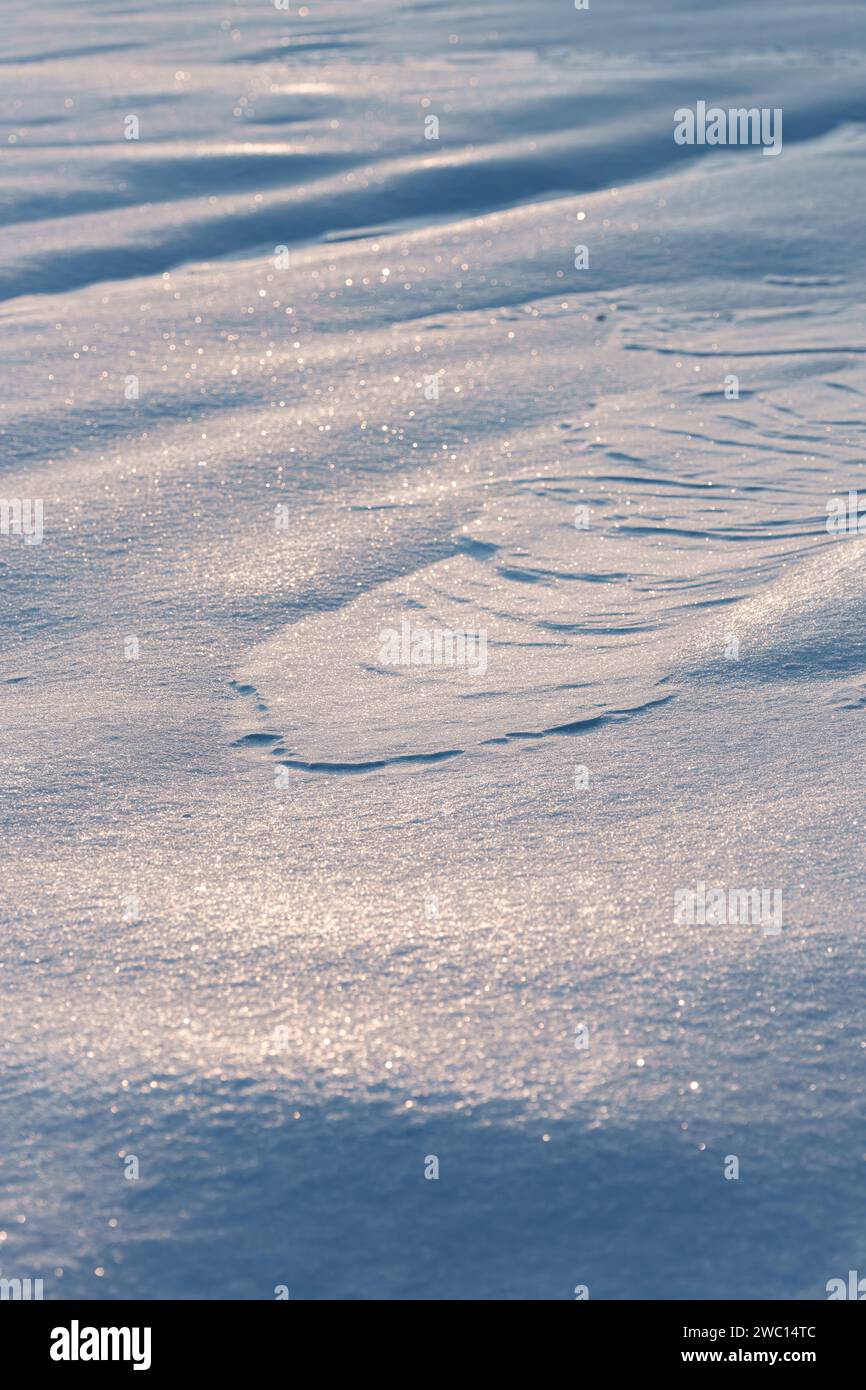 Neve invernale. Struttura neve Vista dall'alto della neve. Trama per la progettazione. Texture bianca nevosa. Fiocchi di neve. tramonto Foto Stock Neve invernale. Struttura neve Vista dall'alto della neve. Trama per la progettazione. Texture bianca nevosa. Fiocchi di neve. tramonto Foto Stock