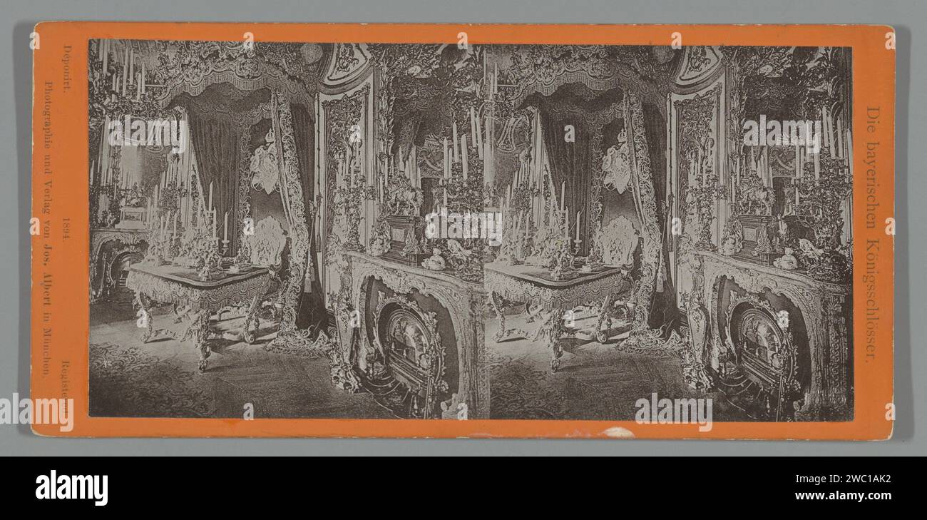 Interno di un ufficio di slot Linderhof a Etal, Joseph Albert, 1894 stereografo: Slot Linderhofpublisher: München Cardboard. palazzo collotipo di supporto fotografico. interno ~ rappresentazione di un edificio. Focolare aperto, caminetto slot Linderhof Foto Stock