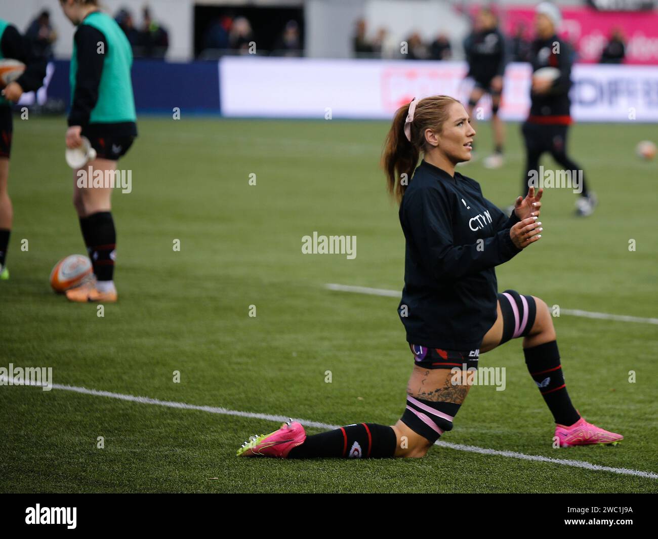 Londra, Regno Unito. 13 gennaio 2024. Londra, Inghilterra, 13 gennaio 2024: Georgia Evans (4 Saracens) davanti all'Allianz Premiership Womens Rugby tra Saracens ed Exeter Chiefs allo Stonex Stadium di Londra, Inghilterra. (Jay Patel/SPP) credito: SPP Sport Press Photo. /Alamy Live News Foto Stock