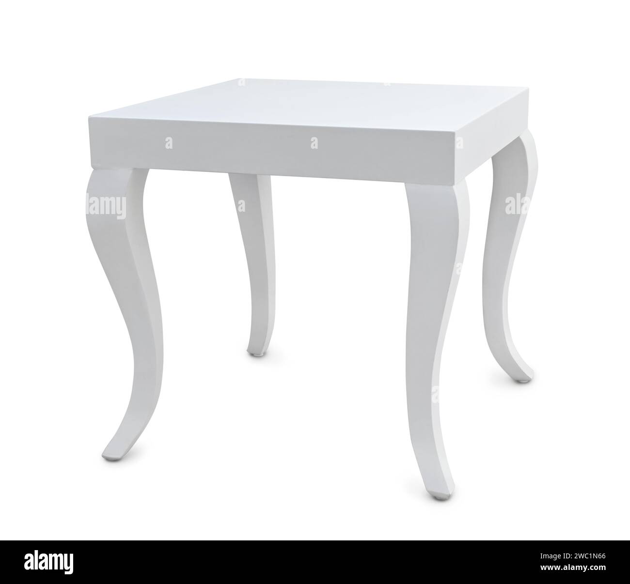 Tavolino quadrato bianco in legno isolato su bianco Foto Stock