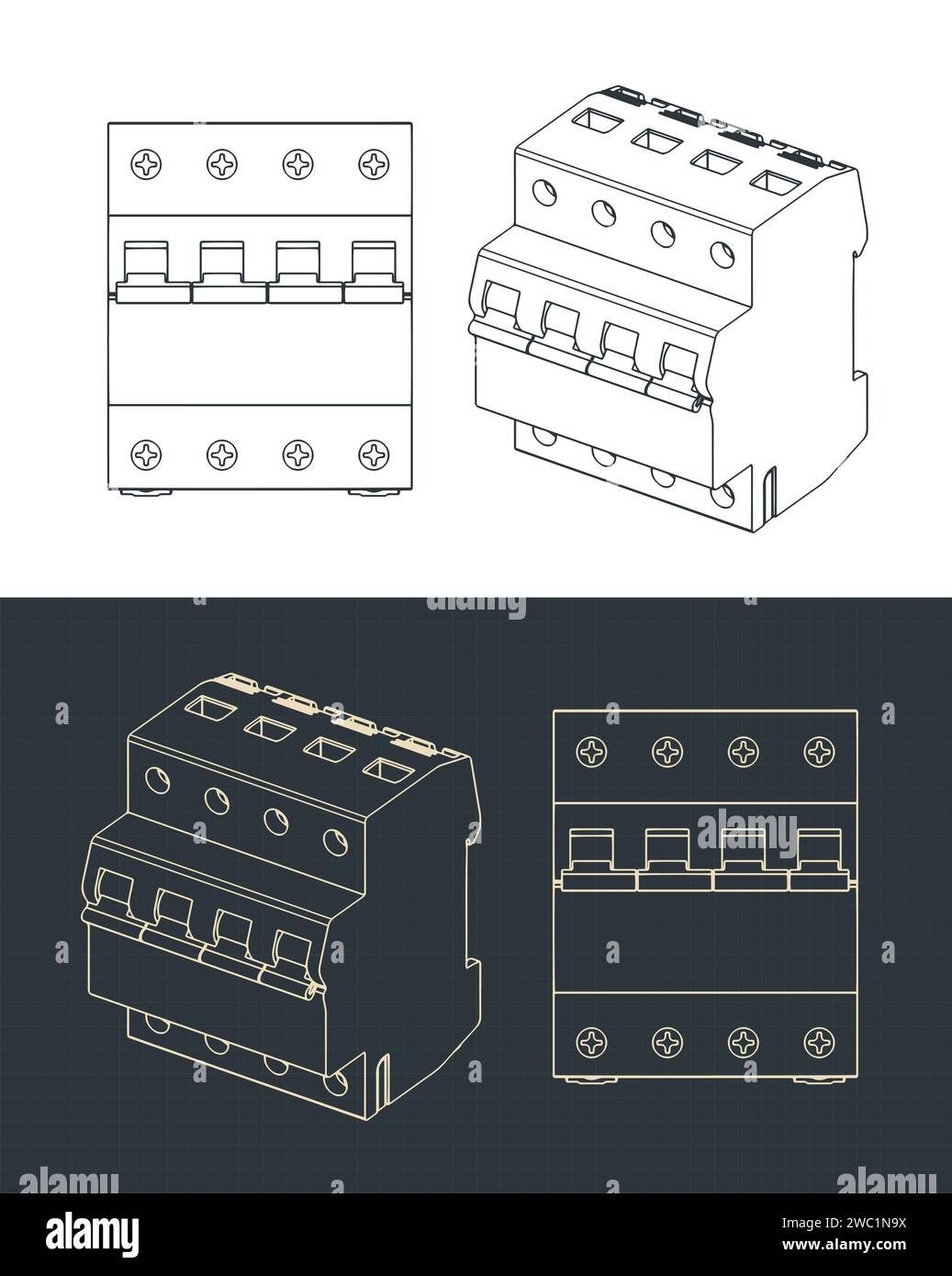 Illustrazioni vettoriali stilizzate di progetti di un interruttore automatico Illustrazione Vettoriale