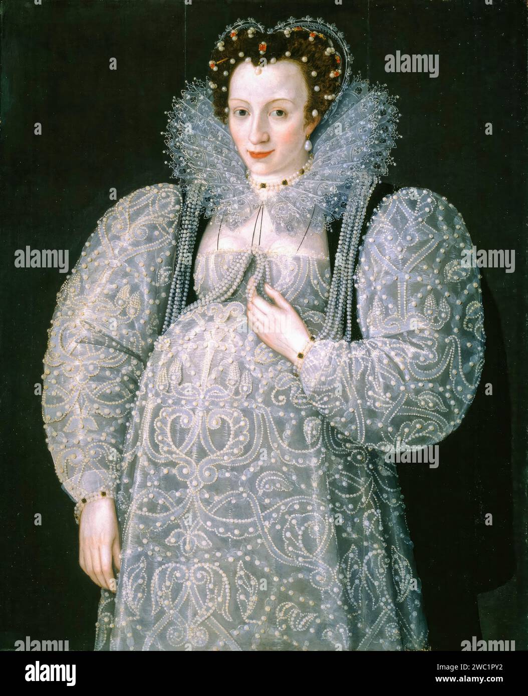 Ritratto di una signora sconosciuta, dipinto ad olio su legno di Marcus Gheeraerts il giovane (attribuito), circa 1595 Foto Stock