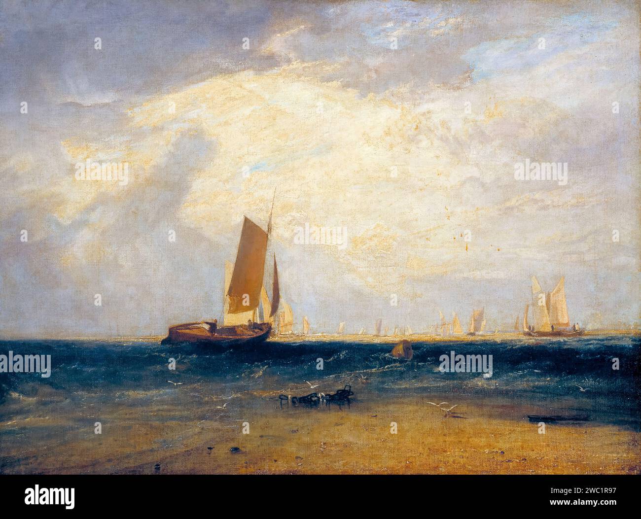 JMW Turner, pesca sul Blythe-Sand, ambientazione marea, pittura ad olio su tela, 1809 Foto Stock