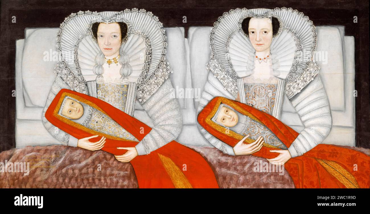 The Cholmondeley Ladies, ritratto dipinto ad olio su legno da un ignoto artista della British School, intorno al 1600 Foto Stock