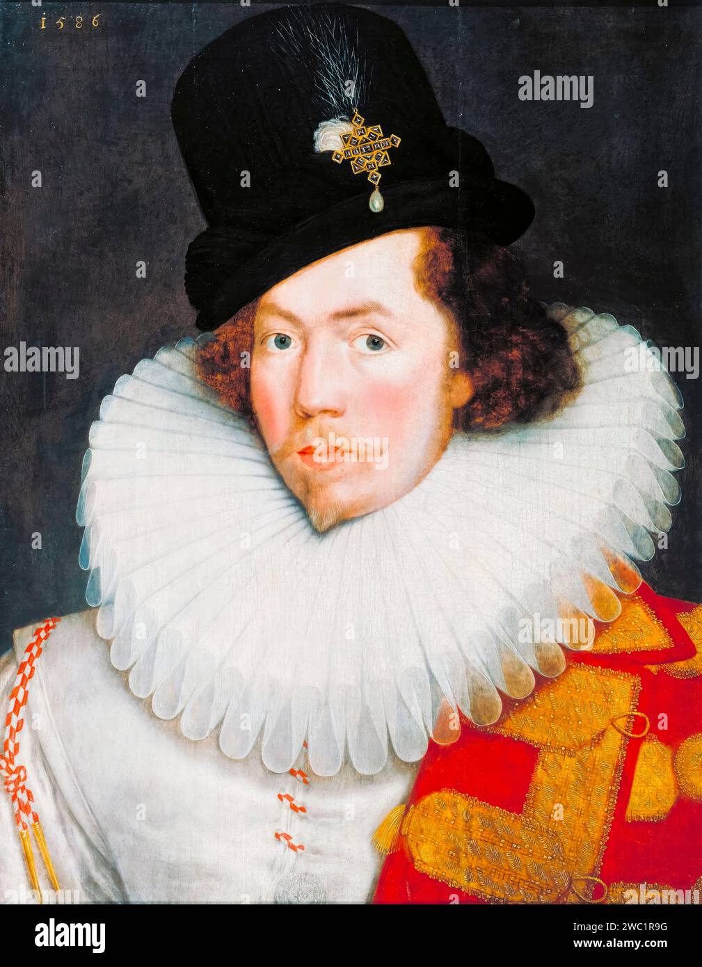 Sir Henry Unton (c.1557-1596), diplomatico inglese elisabettiano, ritratto dipinto ad olio su tavola di un artista sconosciuto della British School, 1586 Foto Stock