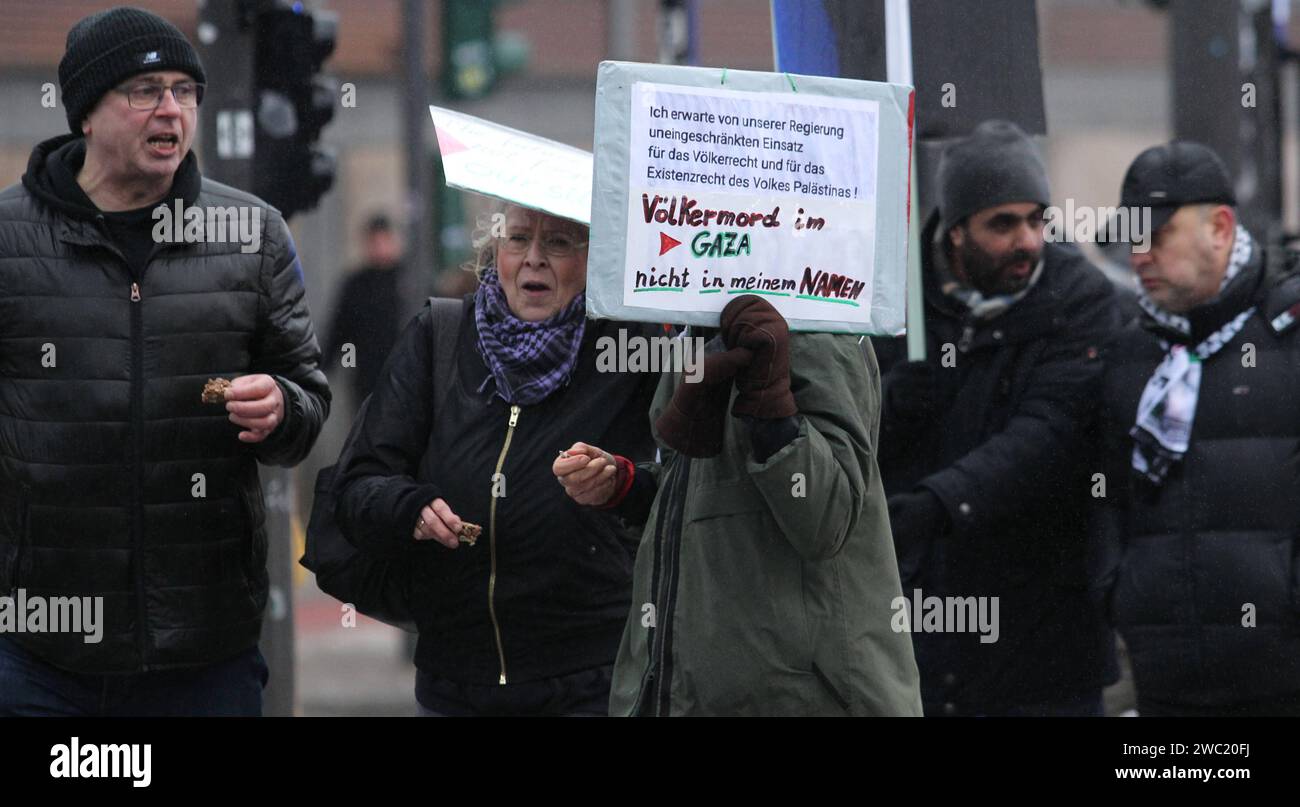 Pro-palästinensische Demonstration gegen das militärische Eingreifen Israels a Gaza. Hunderte von Demonstranten zogen am Samstagnachmittag von St Georg aus durch die Hamburger Innenstadt. Altstadt Amburgo *** manifestazione pro-palestinese contro l'intervento militare israeliano a Gaza centinaia di manifestanti hanno marciato da San Giorgio attraverso il centro di Amburgo sabato pomeriggio città vecchia di Amburgo Foto Stock