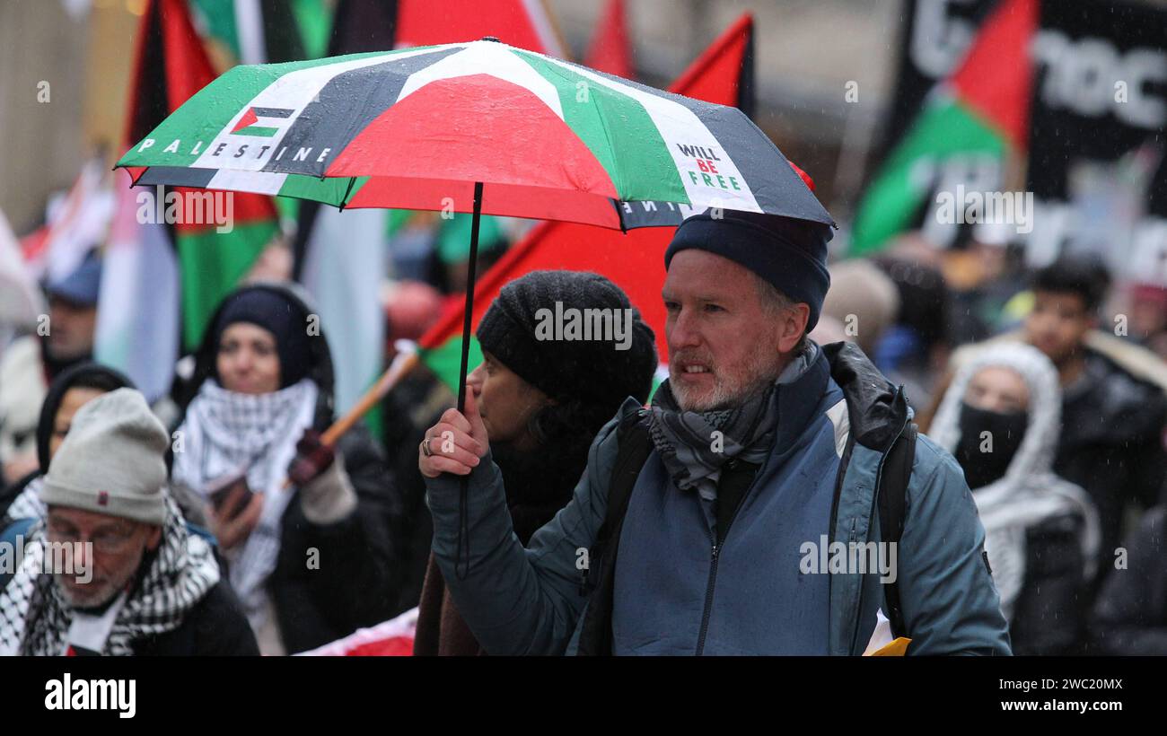 Pro-palästinensische Demonstration gegen das militärische Eingreifen Israels a Gaza. Hunderte von Demonstranten zogen am Samstagnachmittag von St Georg aus durch die Hamburger Innenstadt. Altstadt Amburgo *** manifestazione pro-palestinese contro l'intervento militare israeliano a Gaza centinaia di manifestanti hanno marciato da San Giorgio attraverso il centro di Amburgo sabato pomeriggio città vecchia di Amburgo Foto Stock