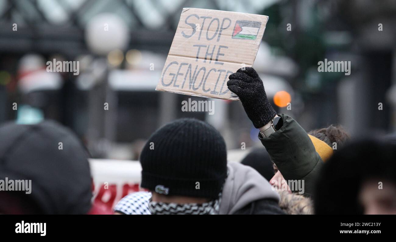 Pro-palästinensische Demonstration gegen das militärische Eingreifen Israels a Gaza. Hunderte von Demonstranten zogen am Samstagnachmittag von St Georg aus durch die Hamburger Innenstadt. Altstadt Amburgo *** manifestazione pro-palestinese contro l'intervento militare israeliano a Gaza centinaia di manifestanti hanno marciato da San Giorgio attraverso il centro di Amburgo sabato pomeriggio città vecchia di Amburgo Foto Stock