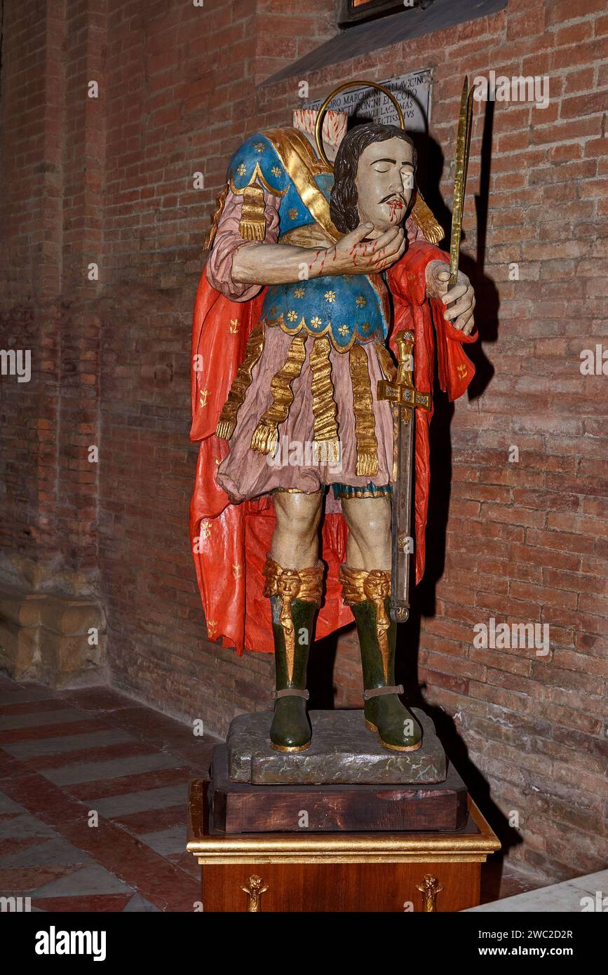 San Donnino - legno dipinto scultore padano lombardo del XVI secolo - Fidenza (Pr), Duomo Foto Stock