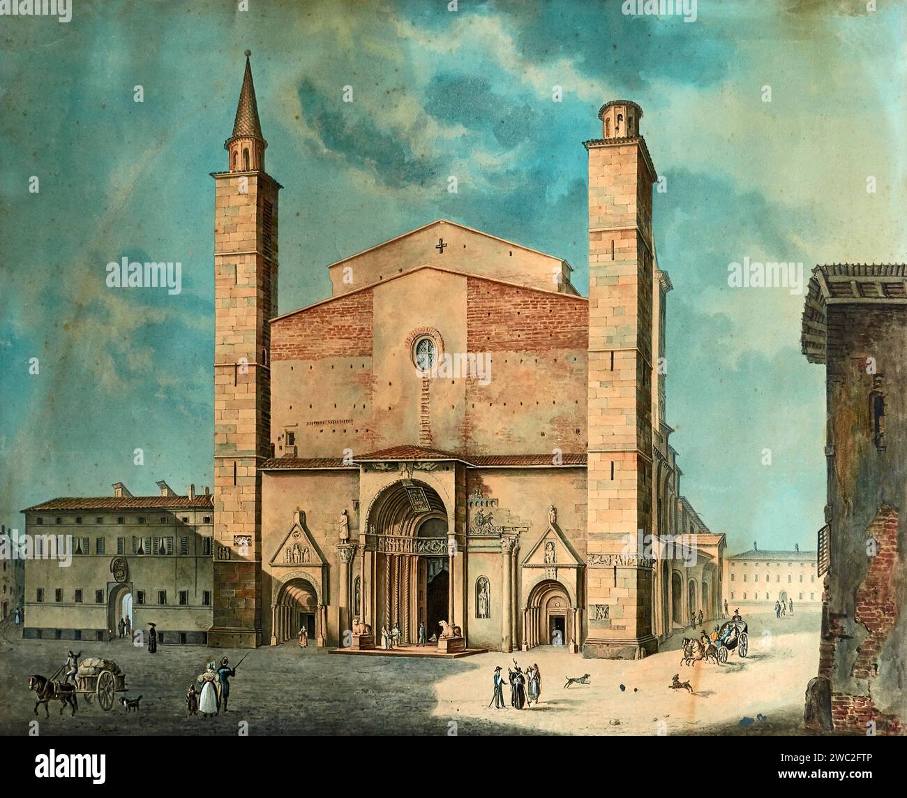 La Piazza del Duomo di Borgo San Donnino - olio su tela - Girolamo Magnani - 1846 - Fidenza (Pr), Museo del Duomo Foto Stock