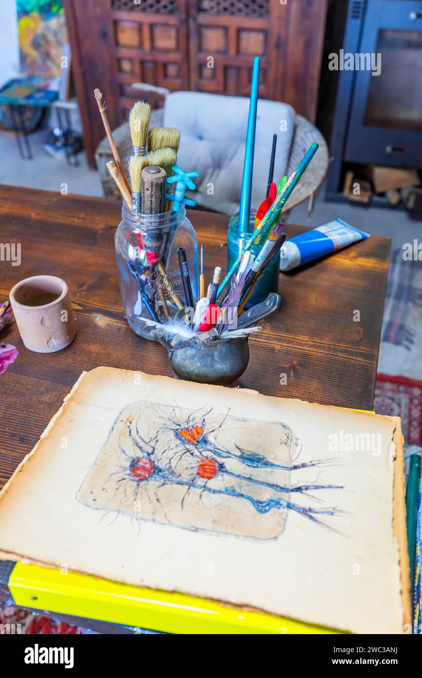 Laboratorio d'artista a Capoliveri, Elba, Arcipelago Toscano, Toscana, Italia Foto Stock