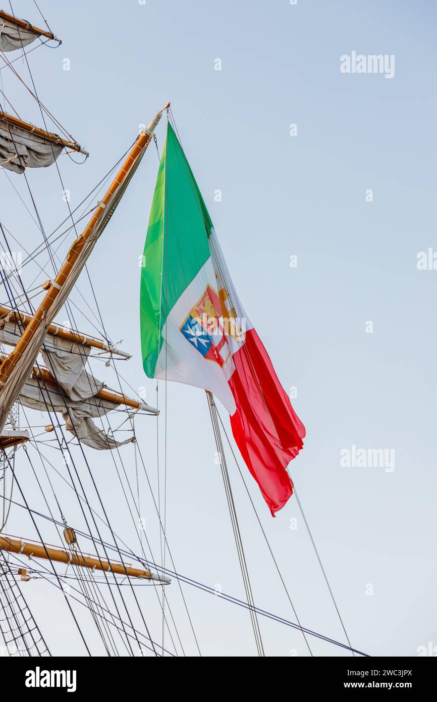 Nave Amerigo Vespucci a Rio de Janeiro, Brasile - 23 ottobre 2023: Dettagli della nave Amerigo Vespucci, conosciuta come la più bella al mondo, al Foto Stock