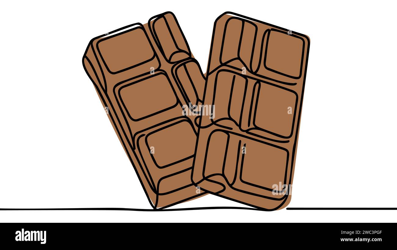 Giornata mondiale del cioccolato. Disegno continuo a una linea di una barretta di cioccolato aperta a metà illustrazione vettoriale disegnata a mano. Disegno a linea singola. Illustrazione Vettoriale