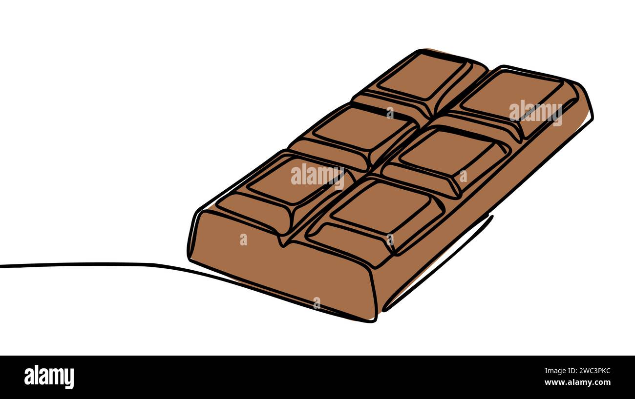 Giornata mondiale del cioccolato. Disegno continuo a una linea di una barretta di cioccolato aperta a metà illustrazione vettoriale disegnata a mano. Disegno a linea singola. Illustrazione Vettoriale
