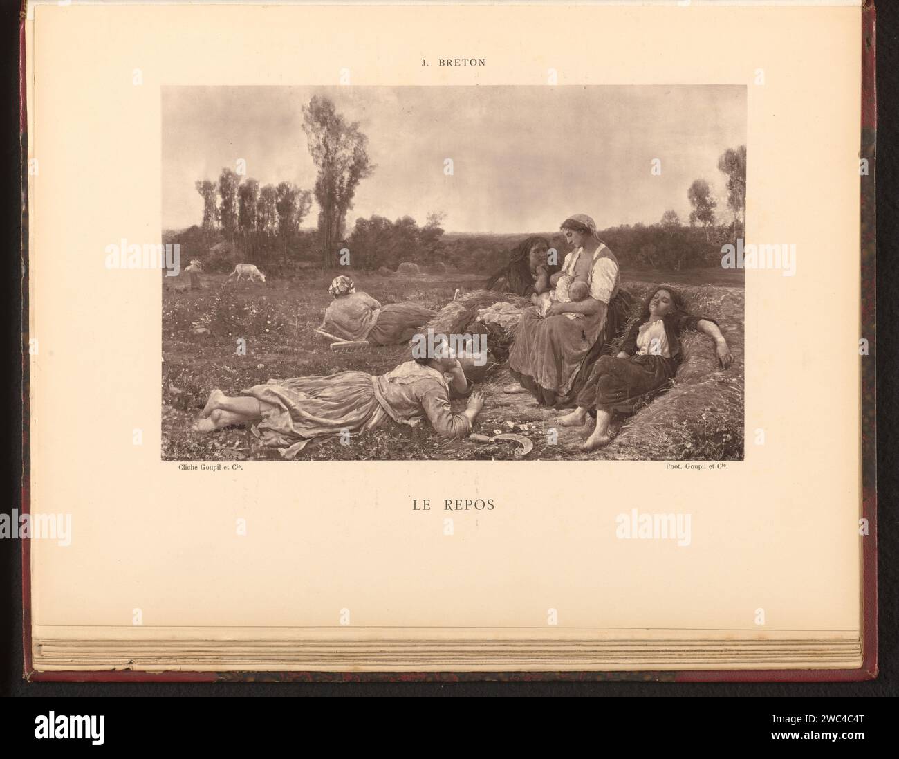 Produzione fotografica del dipinto "le Repos" di Jules Breton, Goupil & Cie, dopo Jules Breton, c. 1877 - in o prima del 1882 agricoltori di carta fotomeccanica stampata - AA - donna contadina, moglie di contadino Foto Stock