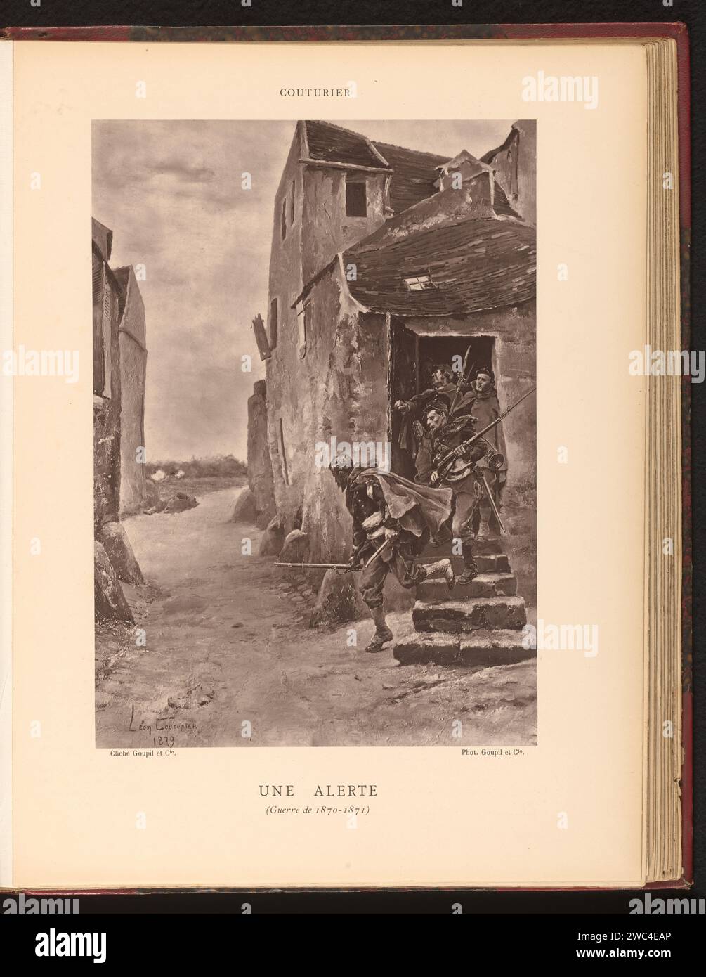 Produzione fotografica del dipinto "Une Alerte (Guerre de 1870-1871)" di Léon Couturier, Goupil & Cie, dopo Léon Couturier, in o dopo il 1879 - in o prima del 1882 carta stampata fotomeccanica il soldato; la vita del soldato Francia Foto Stock