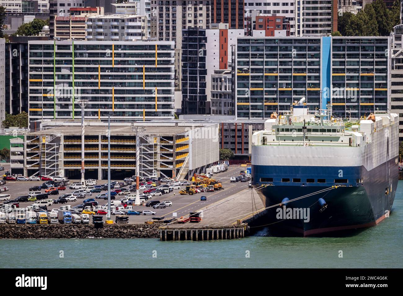 La portaerei, Trans Future 6, ormeggiata nel porto di Auckland, nuova Zelanda, domenica 14 gennaio 2024. Foto: David Rowland / One-Image.com Foto Stock