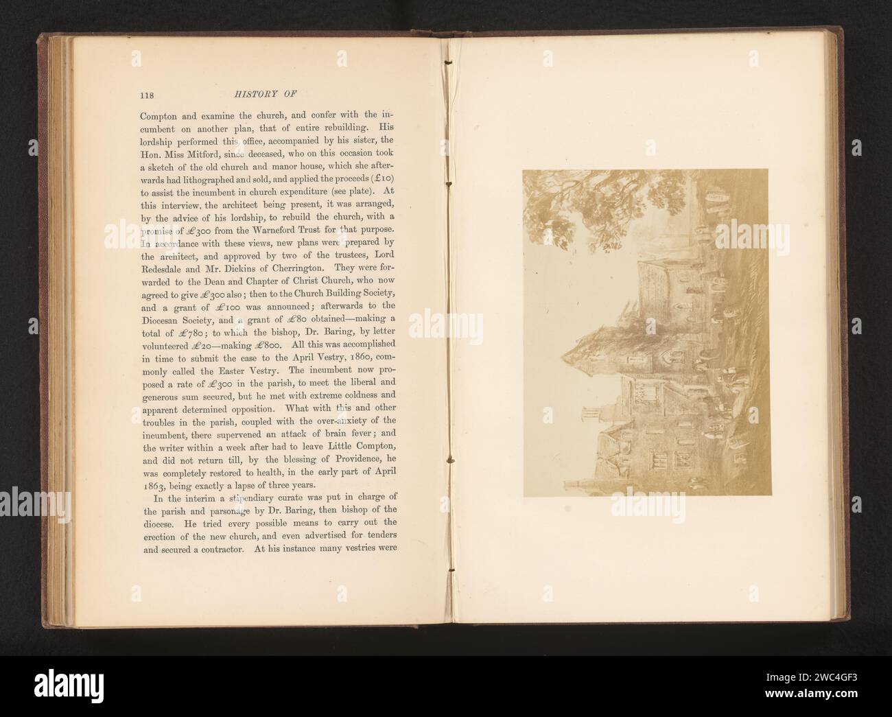 Produzione fotografica di un dipinto di una chiesa in fiamme, Anonymous, c. 1861 - in o prima del 1869 carta fotografica albume stampa disegno, schizzo. chiesa (esterno) Foto Stock