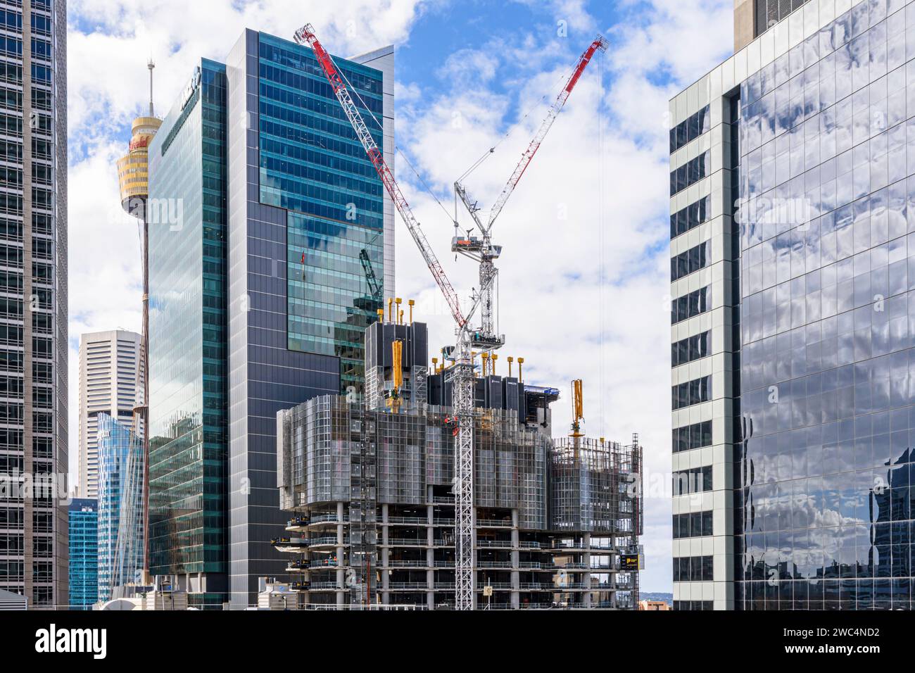 Costruzione della torre commerciale a 39 piani, Parkline Place nel CBD di Sydney, Australia Foto Stock
