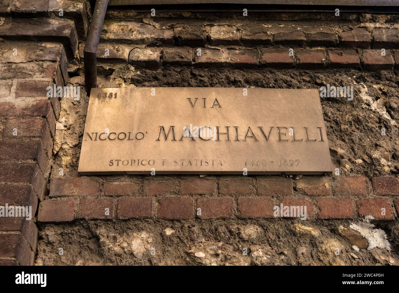 Indicazioni stradali per via Niccolo Machiavelli nel centro di Milano, Italia settentrionale. Foto Stock