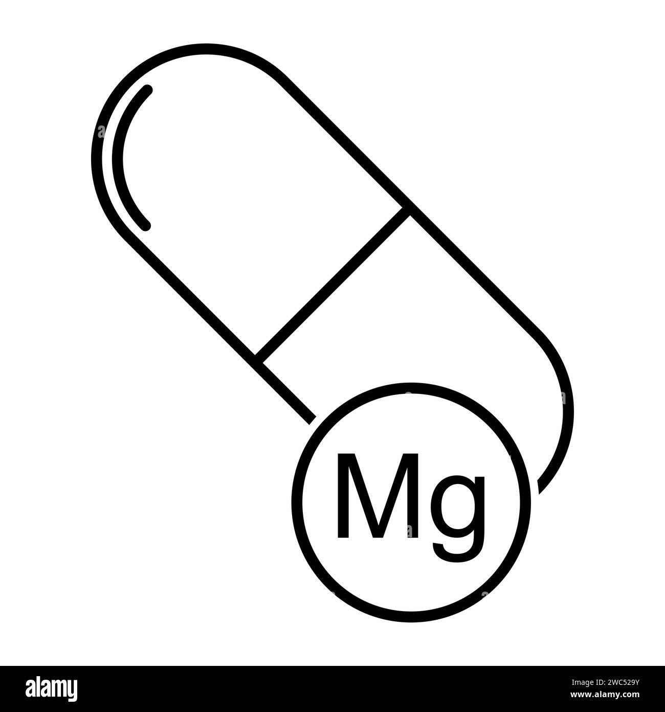 Icona mg minerale, simbolo integratore pillola medicina sana, illustrazione vettoriale di vitamina complessa . Illustrazione Vettoriale