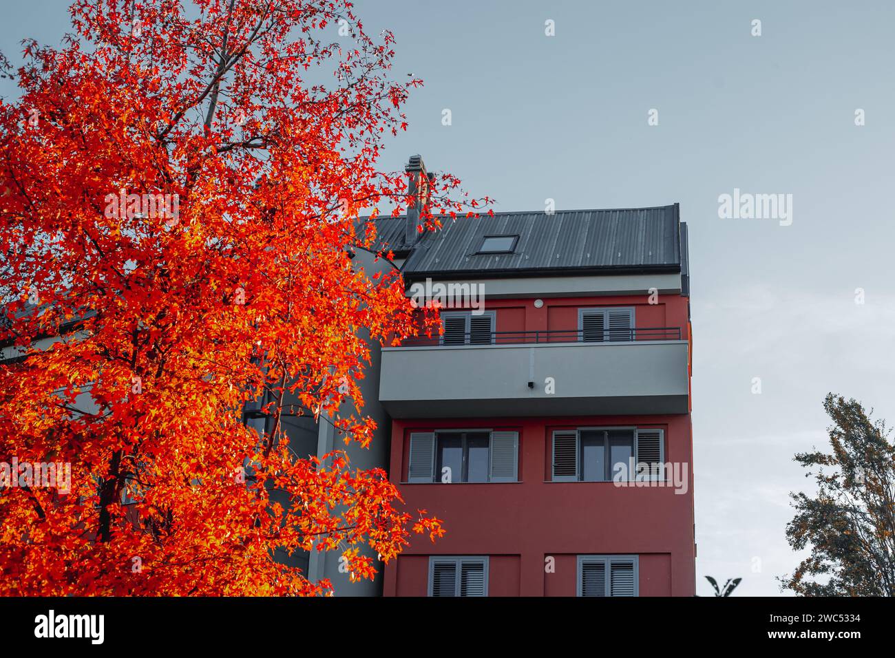 Moderni edifici residenziali in un'area verde pubblica. Condomini in Europa. Splendida vista delle case immobiliari a San Giuliano Milanese Foto Stock