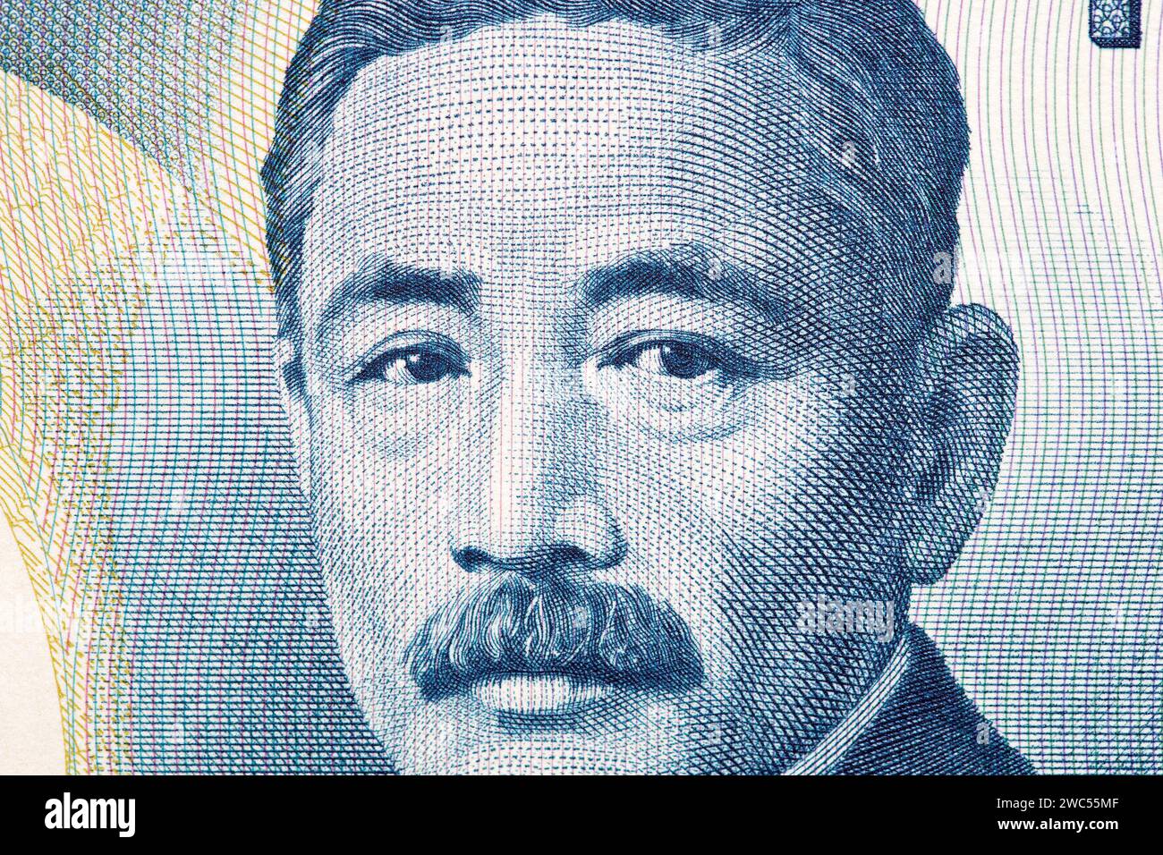 Natsume Soseki un ritratto di primo piano dal denaro giapponese - yen Foto Stock