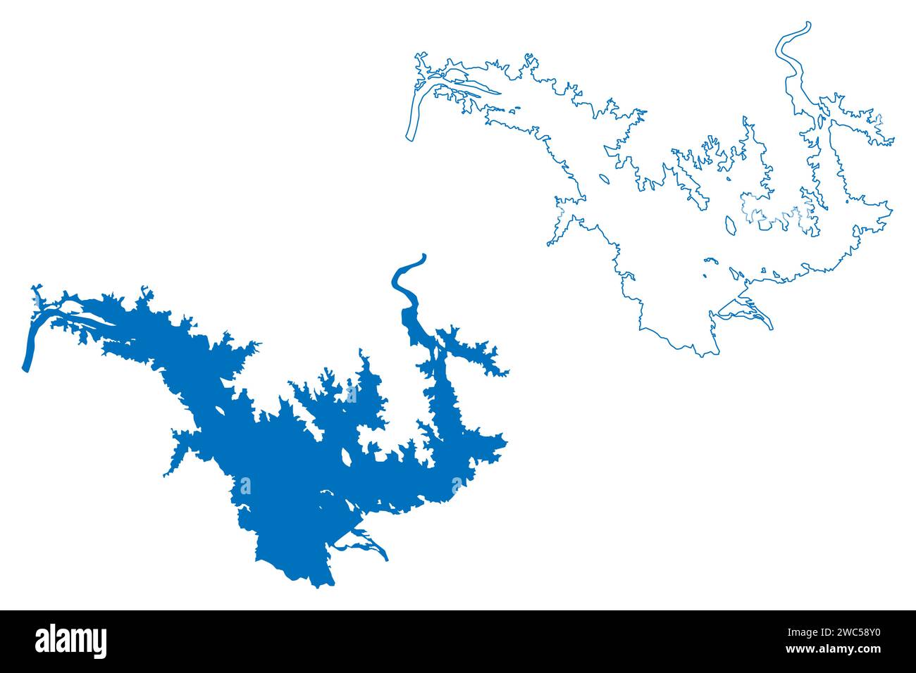 Lago Hirakud (Repubblica dell'India) mappa illustrazione vettoriale, schizzo di scribble Reservoir mappa della diga di Hirakud Illustrazione Vettoriale