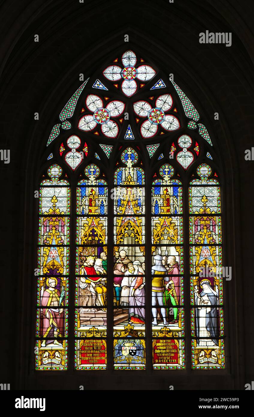 Arazzo gotico della luce: Vetrata della chiesa di San Nicola, Gand Foto Stock