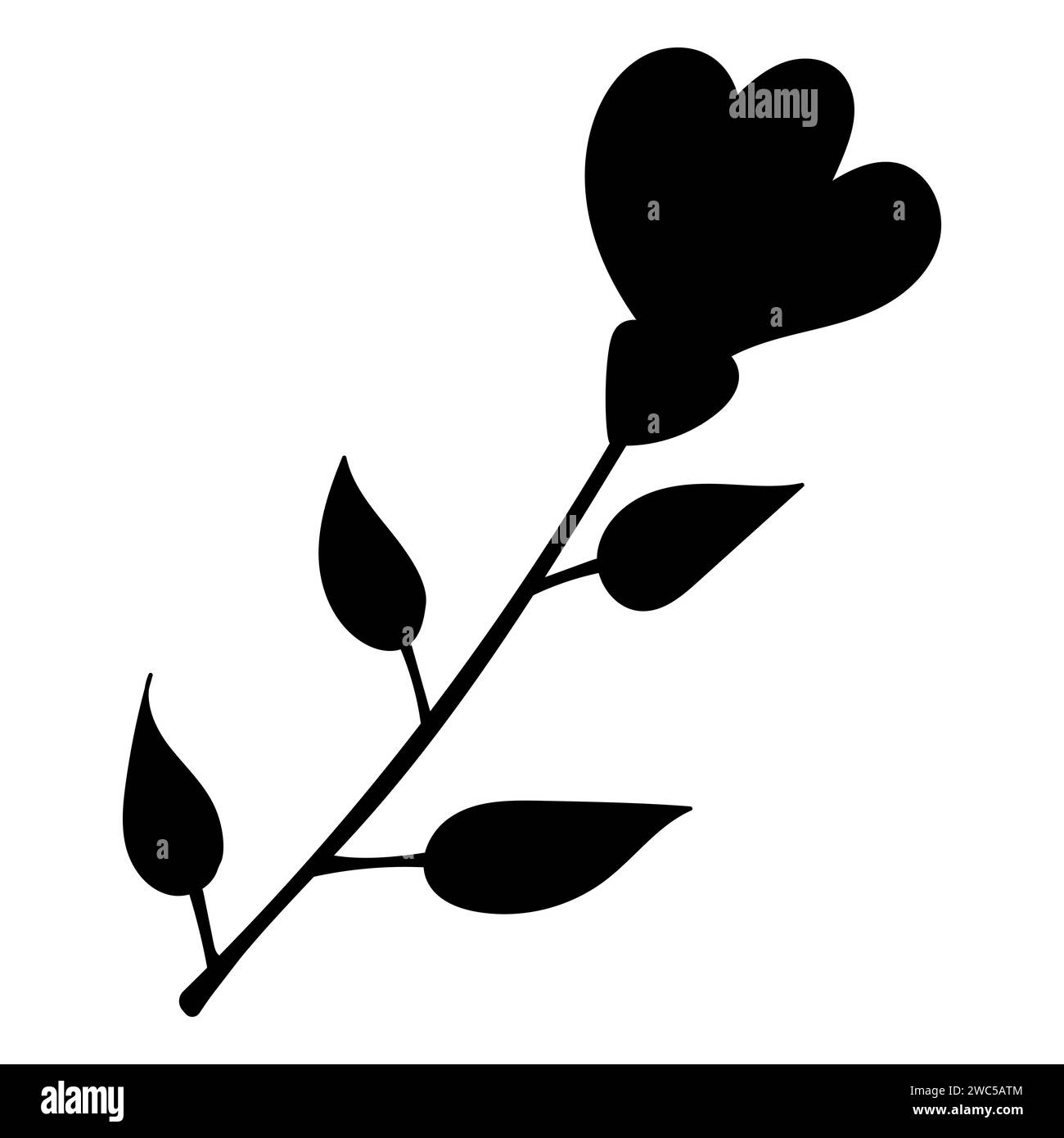 giardino con fiori di san valentino caldo e splendido elemento icona nero-bianco Illustrazione Vettoriale