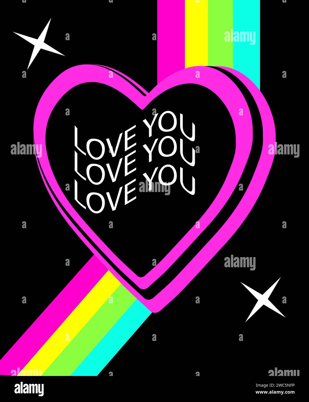 Poster dell'arcobaleno dell'acido psichedelico Y2K. Modelli di arte moderna con parole che ti amo. Poster emo retrò di San Valentino in stile anni '2000.illustrazione vettoriale Illustrazione Vettoriale