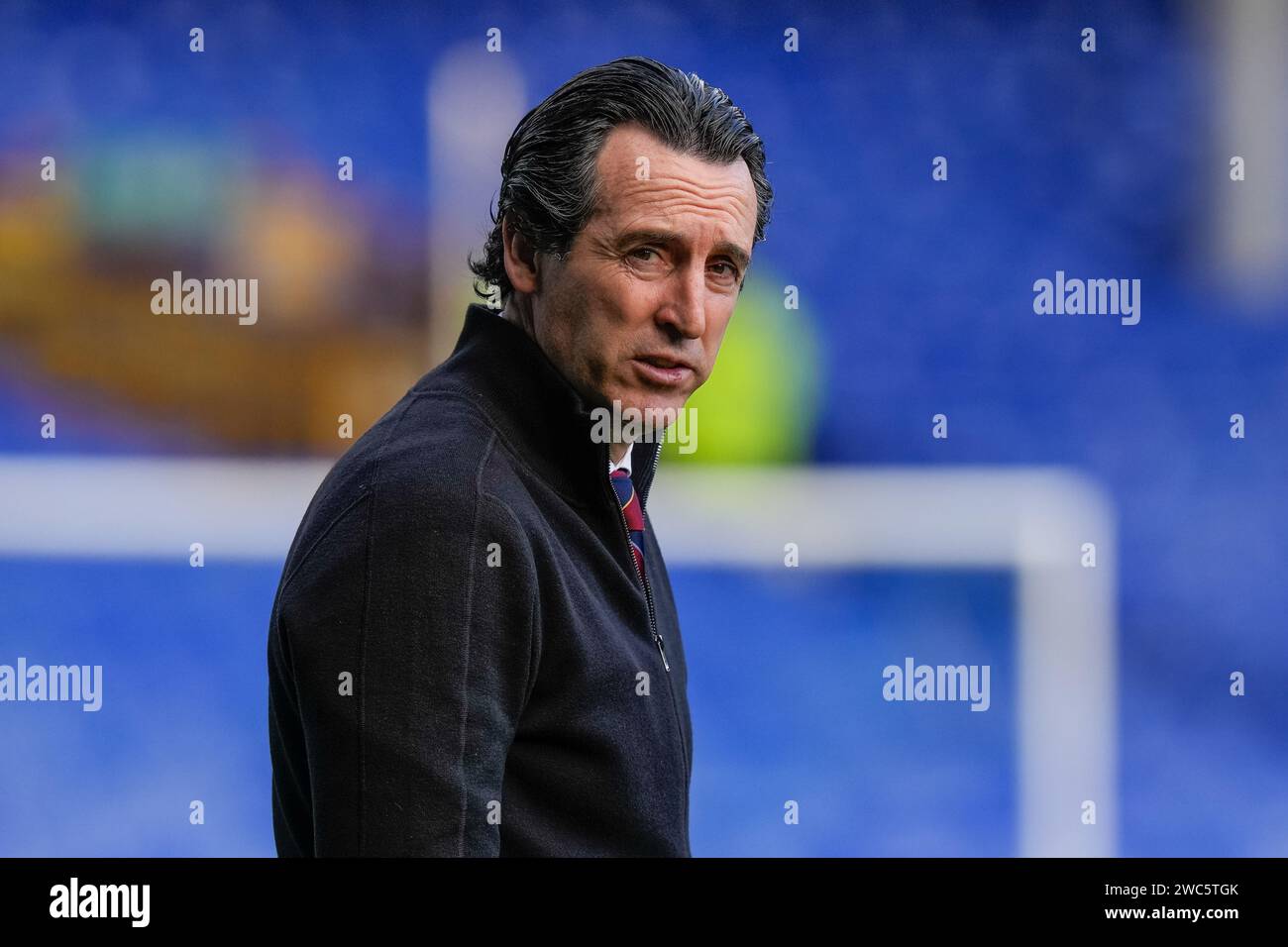 Liverpool, Regno Unito. 14 gennaio 2024. Unai Emery manager dell'Aston Villa arriva durante la partita di Premier League Everton vs Aston Villa a Goodison Park, Liverpool, Regno Unito, 14 gennaio 2024 (foto di Steve Flynn/News Images) Credit: News Images Ltd/Alamy Live News Foto Stock