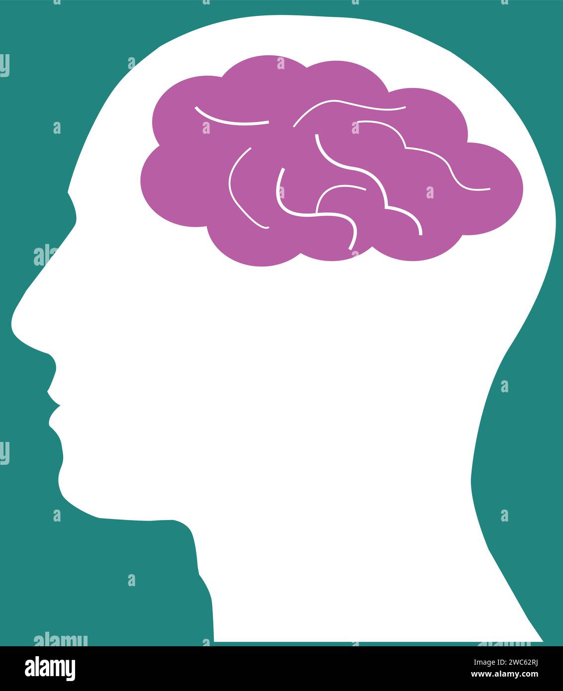 Segno di pensiero del cervello umano, icona del cervello umano nella testa Illustrazione Vettoriale