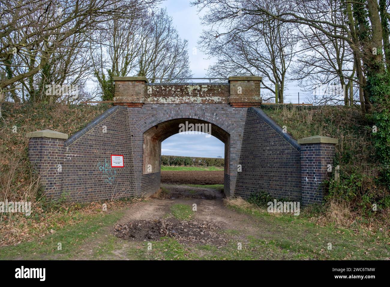 Wroxham, Norfolk, Regno Unito – 13 gennaio 2024. Ponte ferroviario in campagna Foto Stock