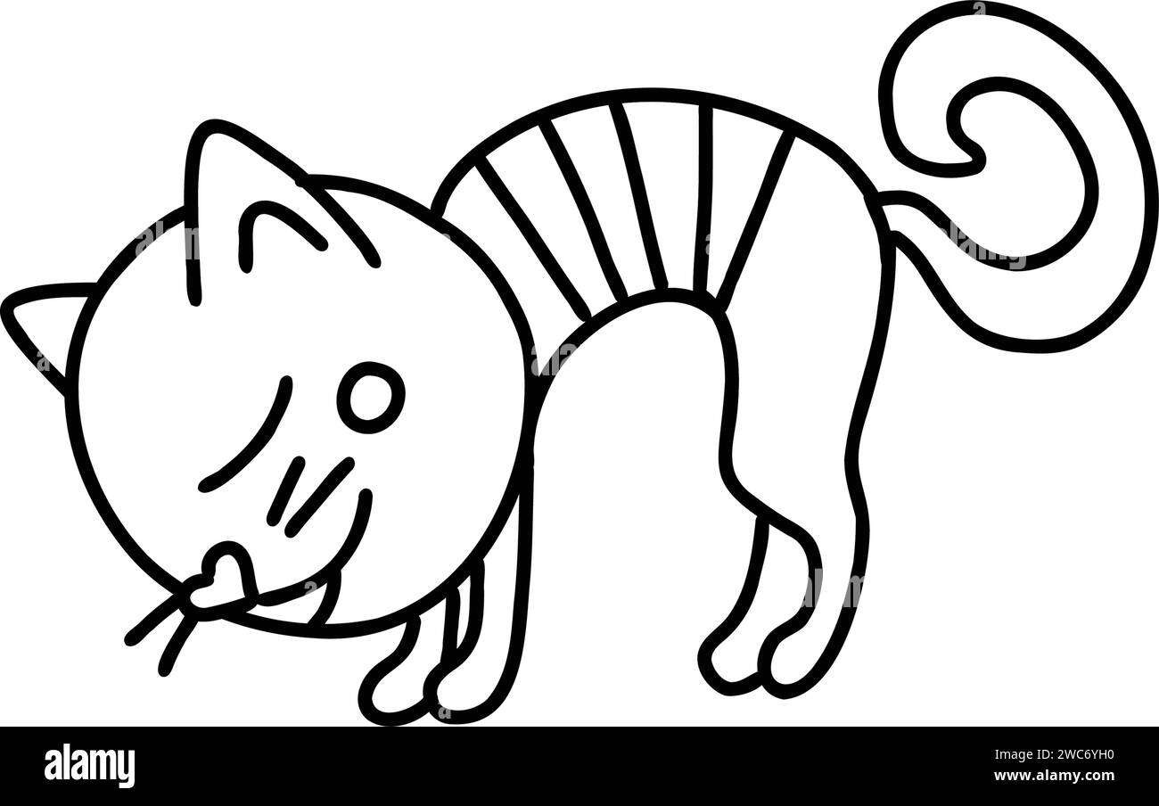 Graziosa illustrazione vettoriale gatto a righe. Icona doodle animale isolata. Illustrazione Vettoriale