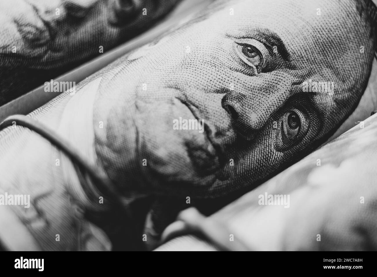 Cento dollari come sfondo di foto macro, 100 dollari, affari e finanza Foto Stock