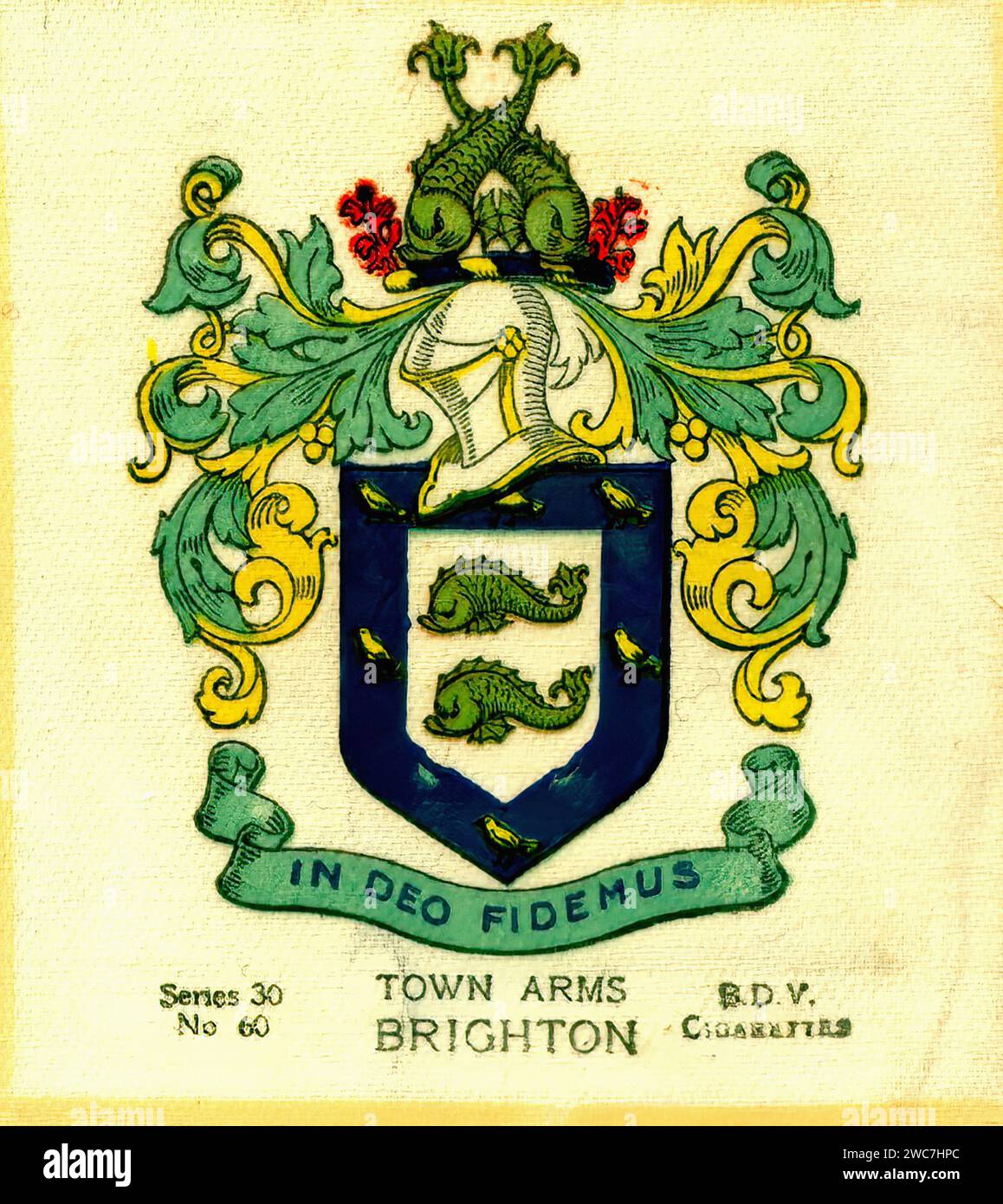 Town Arms of Brighton - illustrazione in seta di carte di sigaretta d'epoca Foto Stock