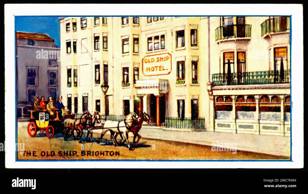 The Old Ship Hotel, Brighton - illustrazione della carta di sigaretta d'epoca Foto Stock