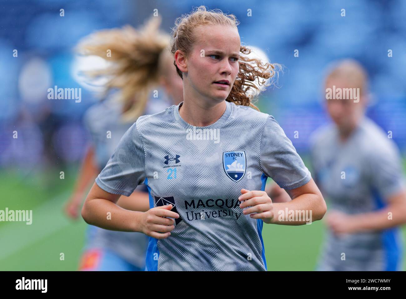 Sydney, Australia. 14 gennaio 2024. Shay Hollman del Sydney FC si riscalda prima della partita A-League Women RD12 tra Western United e Sydney FC all'Allianz Stadium il 14 gennaio 2024 a Sydney, Australia Credit: IOIO IMAGES/Alamy Live News Foto Stock