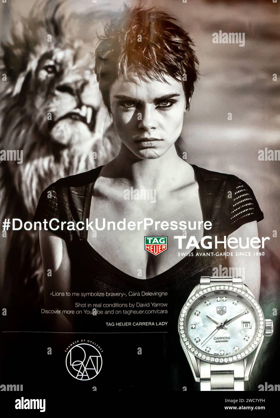2019 Tag Heuer Carrera Orologio da donna con cara Delevingne. NON ROMPERE SOTTO PRESSIONE Foto Stock