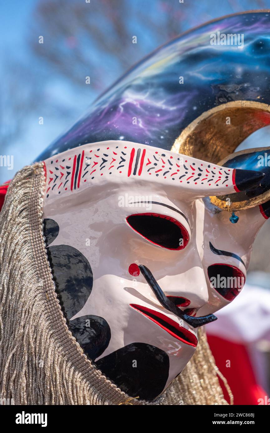 Particolare di una Pantalla, maschera tradizionale del carnevale di Xinzo de Limia. Ourense, Galizia. Spagna Foto Stock