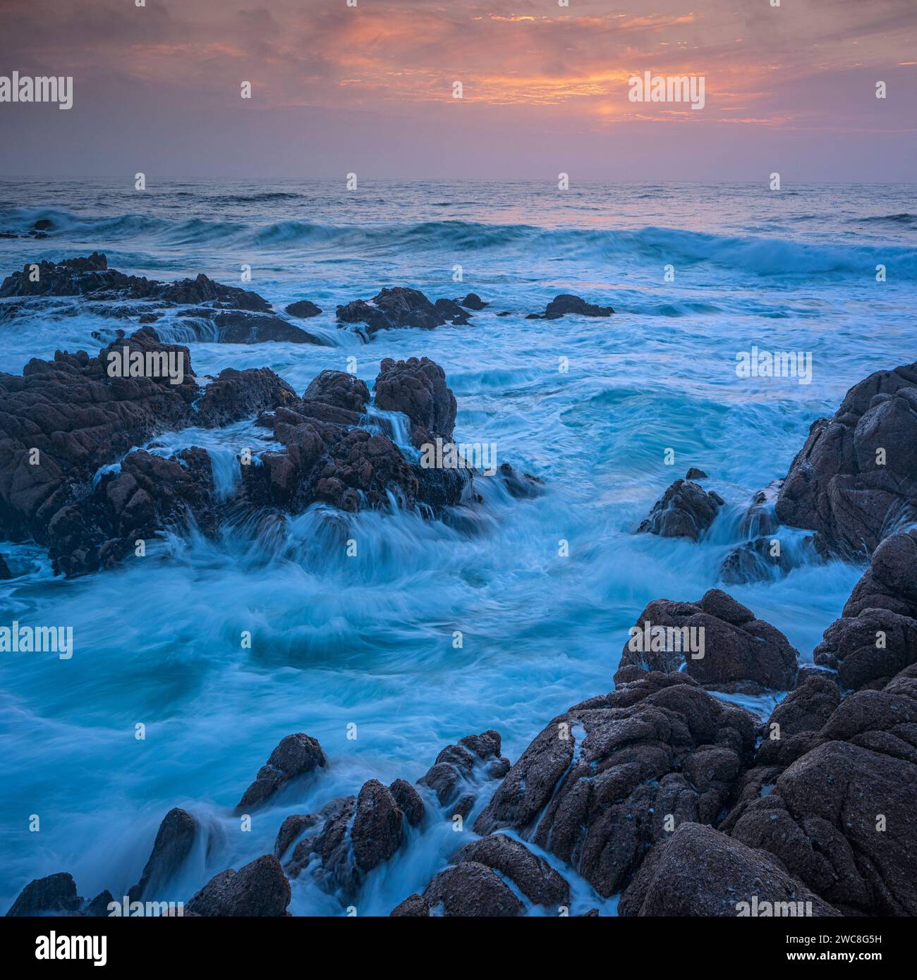 Tranquillo tramonto a Asilomar Beach vicino a Monterey e Carmel, California Foto Stock