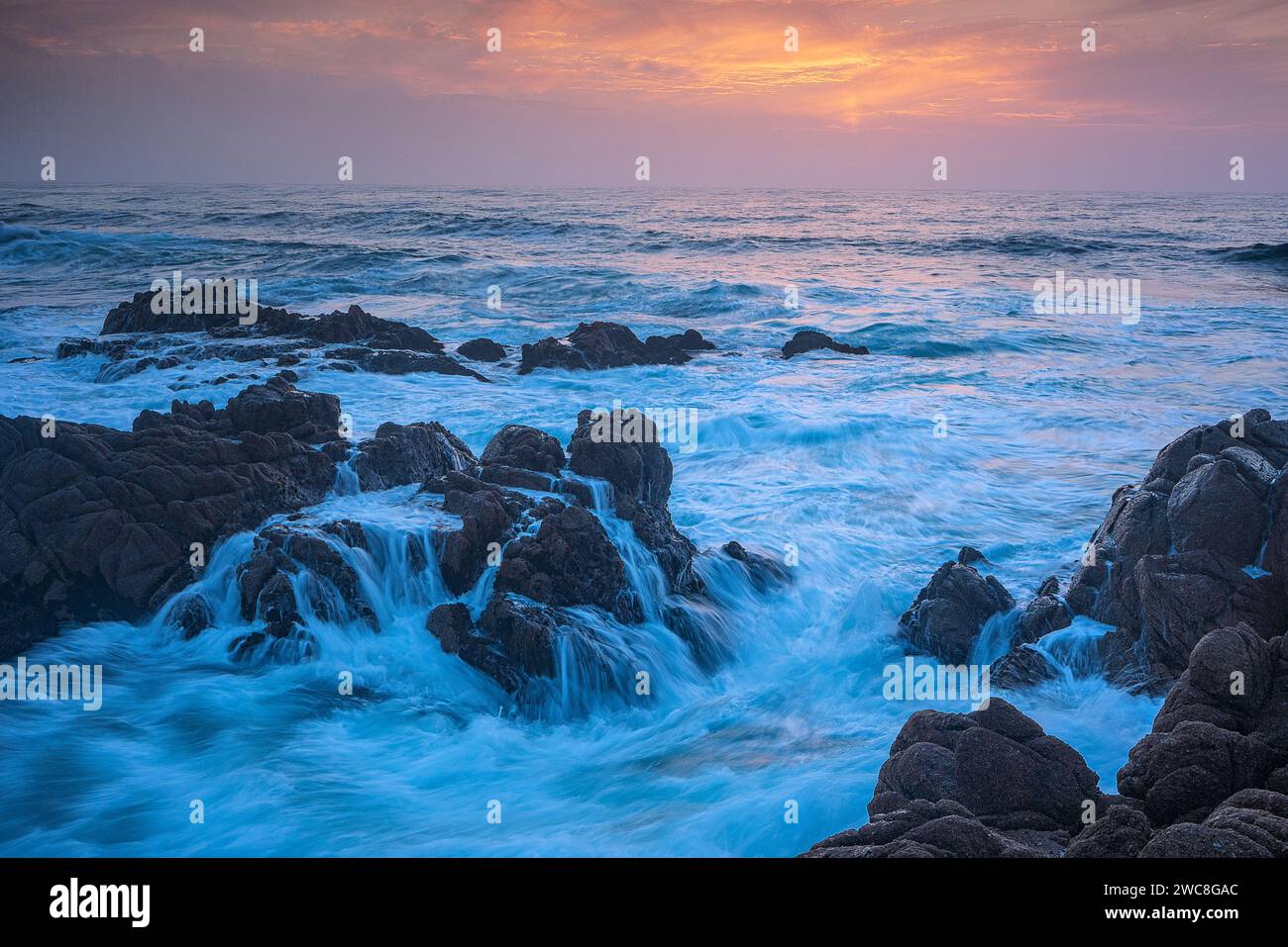 Tranquillo tramonto a Asilomar Beach vicino a Monterey e Carmel, California Foto Stock