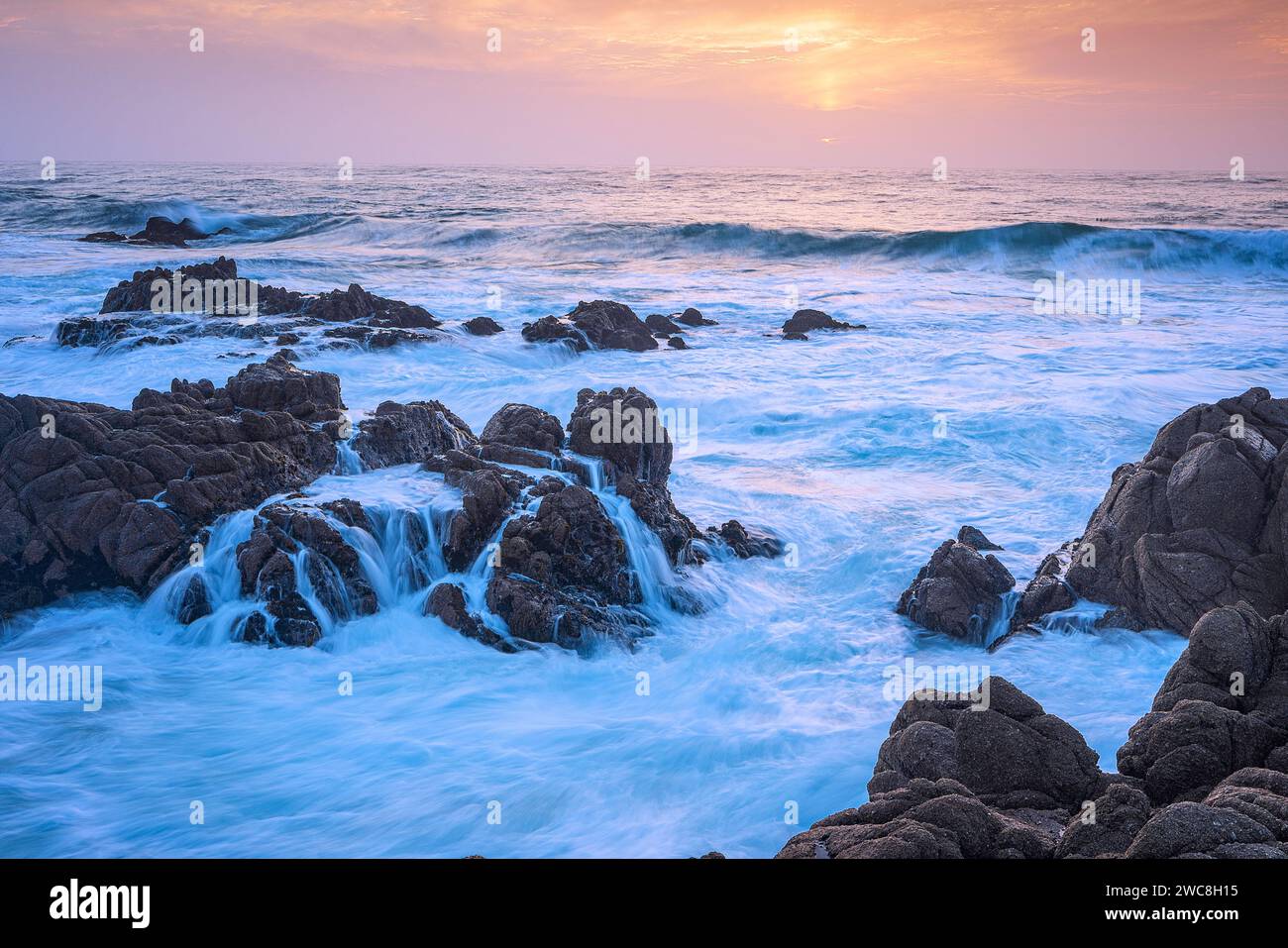 Tranquillo tramonto a Asilomar Beach vicino a Monterey e Carmel, California Foto Stock