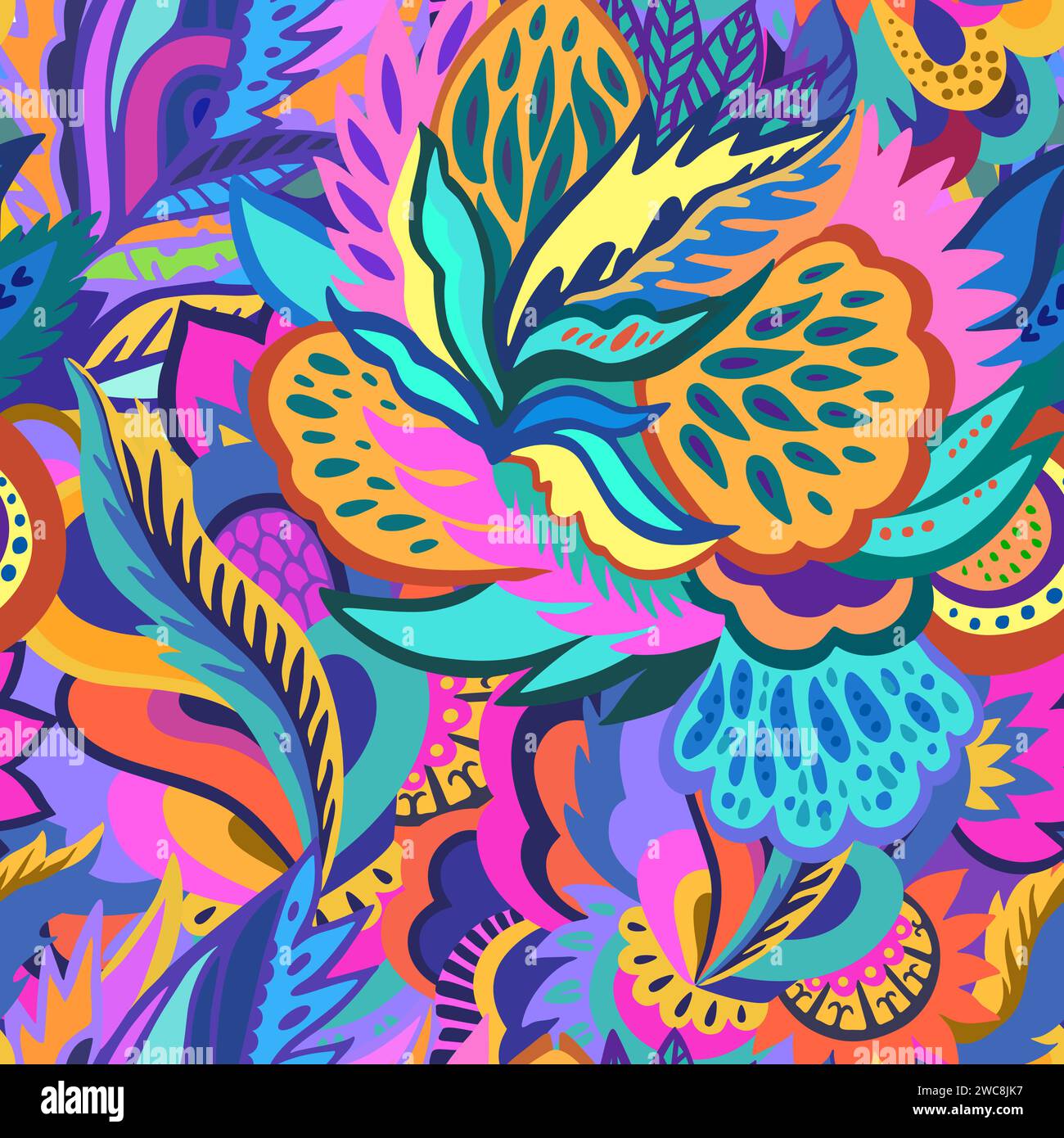 Colorato motivo psichedelico ornamentale. Texture originale con forme organiche astratte e colorate. Illustrazione vettoriale. Illustrazione Vettoriale