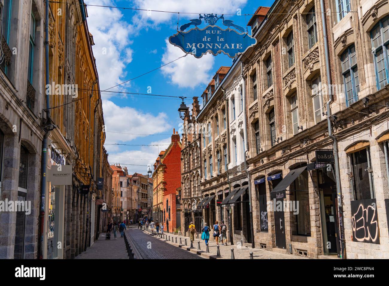 Rue de la Monnaie a Lille, Francia Foto Stock